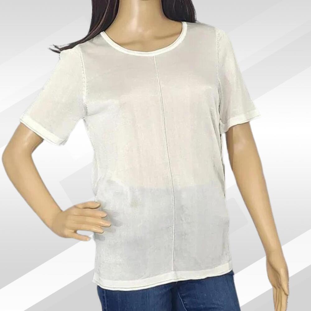 2/$50 Good American White Short Sleeve Sheer Open-Back Top Size 4 | Lightweight